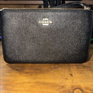 Coach Black Textured Wristlet with Gold Accents